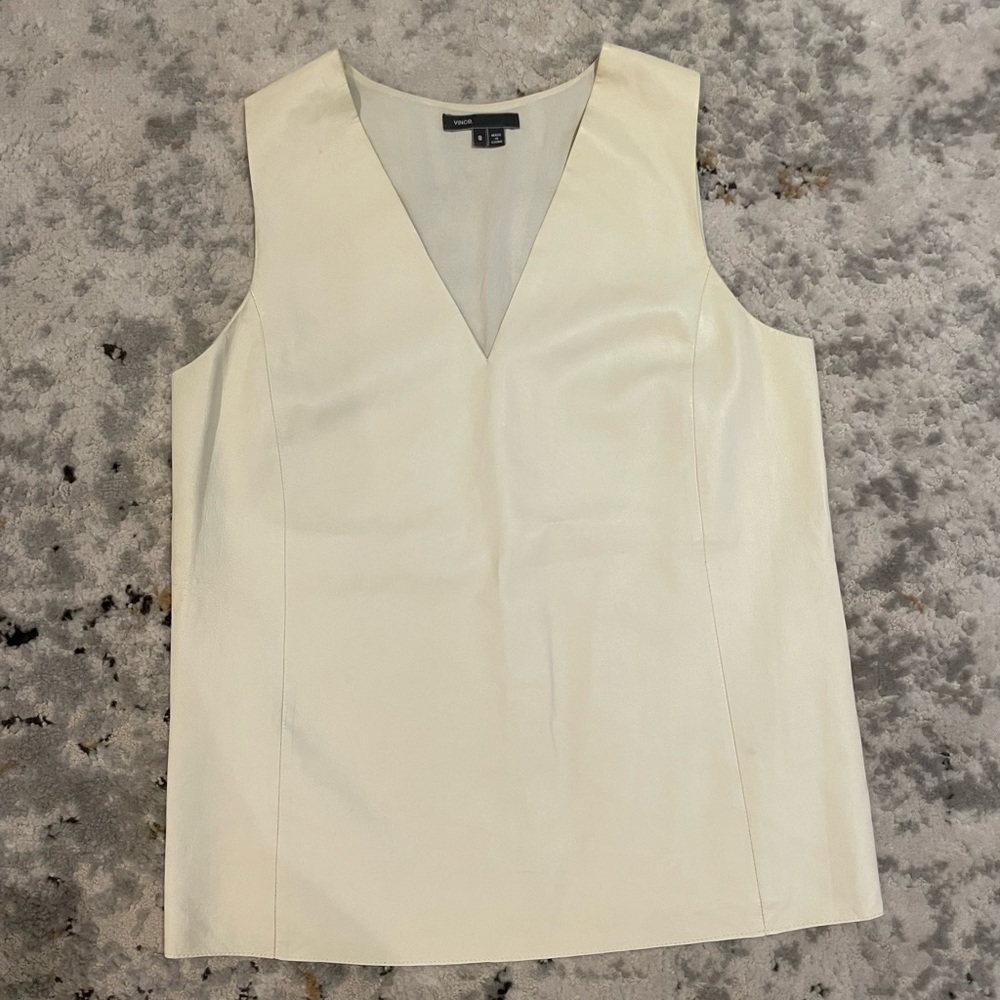 Vince White leather and silk top Size 8